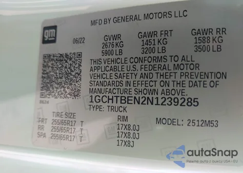 2022 Chevrolet Colorado 4Wd Long Box Wt из США, поврежденный, VIN 1GCHTBEN2N1239285